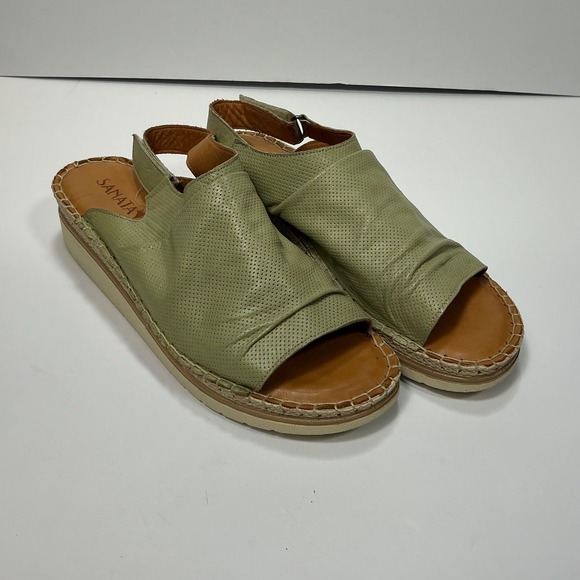 Sanata Olive Green Leather Slingback Espadrille Platform Sandals EU 41 - Picture 1 of 11
